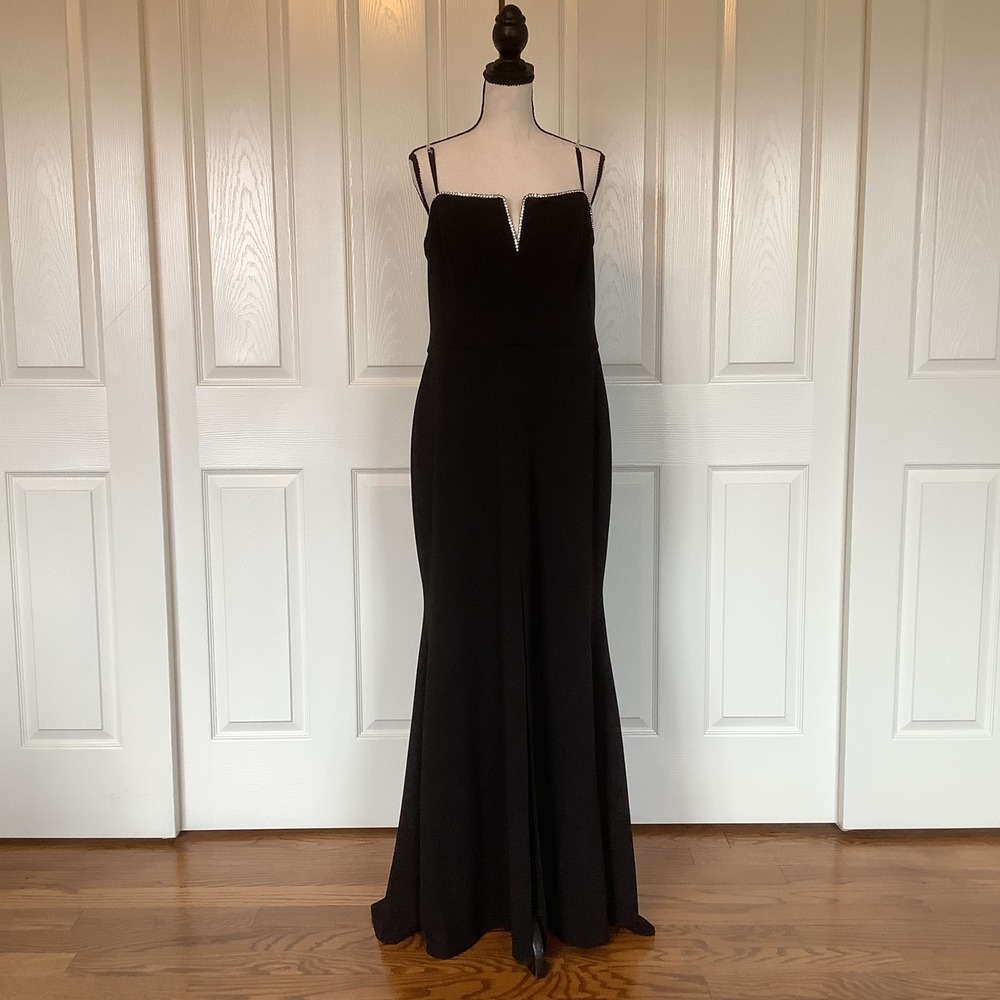 Betsy & Adam Black Rhinestone‎ Trim Notched Formal Strapless Dress Size 14 NWT